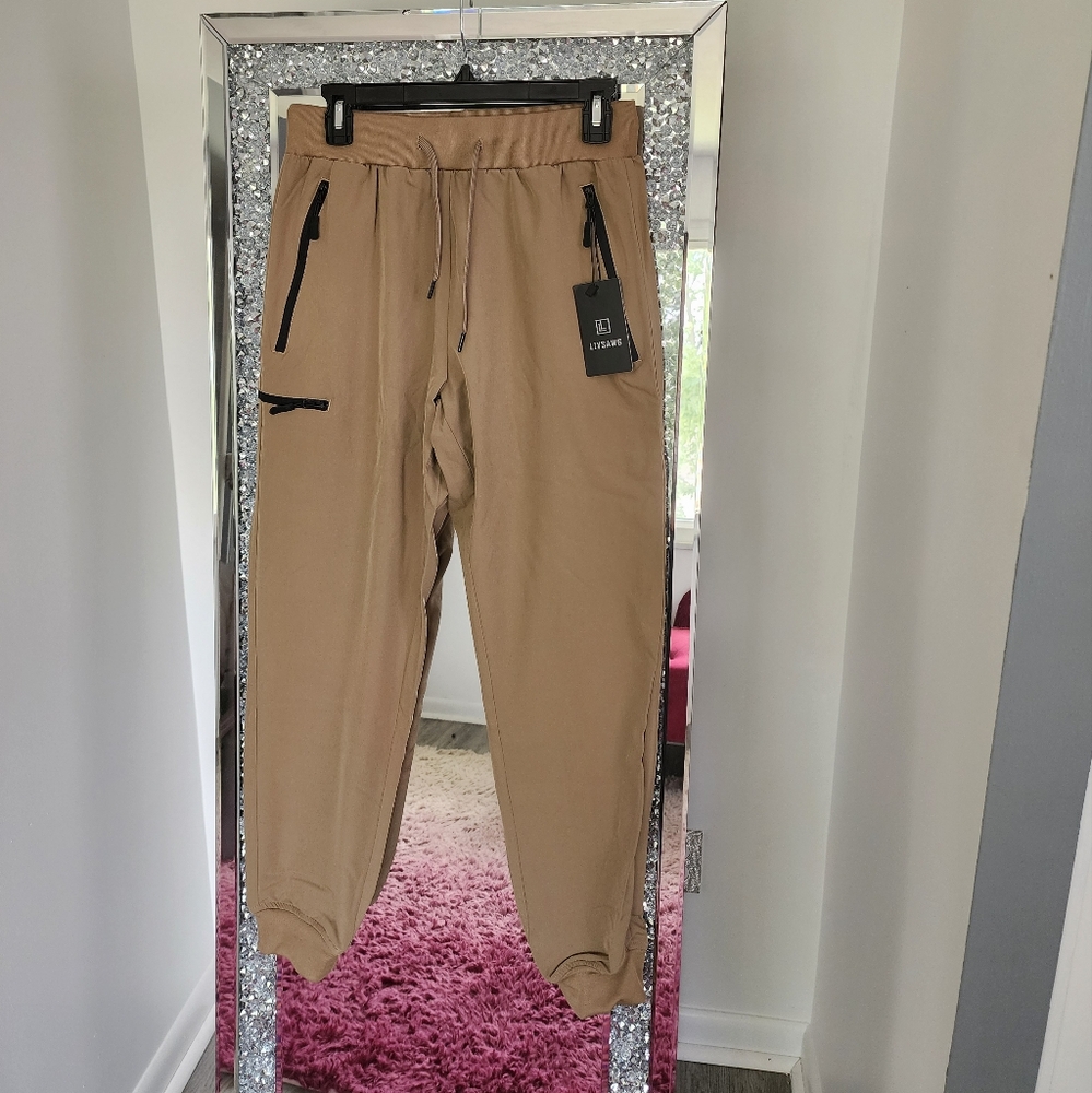 Men's Tan Joggers with Black Details